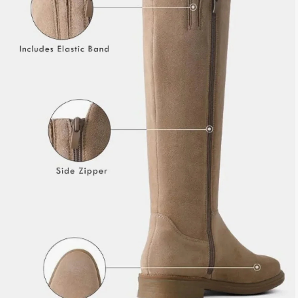Women's Knee High Boots Flat Low Heel Stretchy Round Toe soft - 7.5 ordered